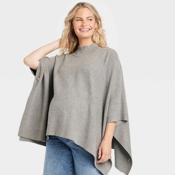 Poncho Maternity Shawl Sweater - Isabel Maternity by Ingrid & Isabel - Gray L-XL - Picture 1 of 15